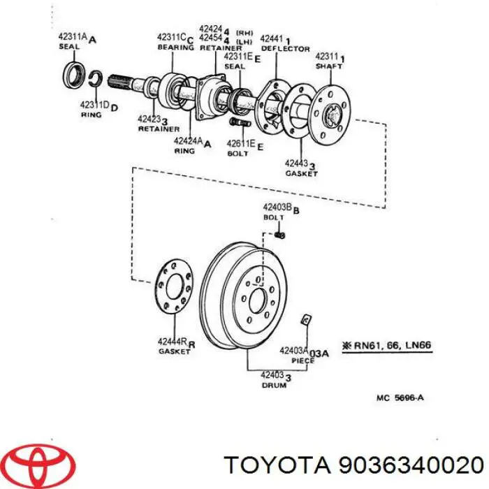 Lożysko piasty tylnej Toyota 9036340020 cena, od 25,90 USD