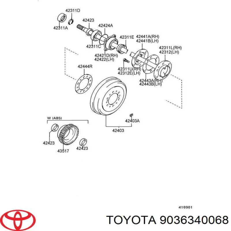 Lożysko półosi mostu tylnego Toyota 9036340068 cena, od 34,90 USD