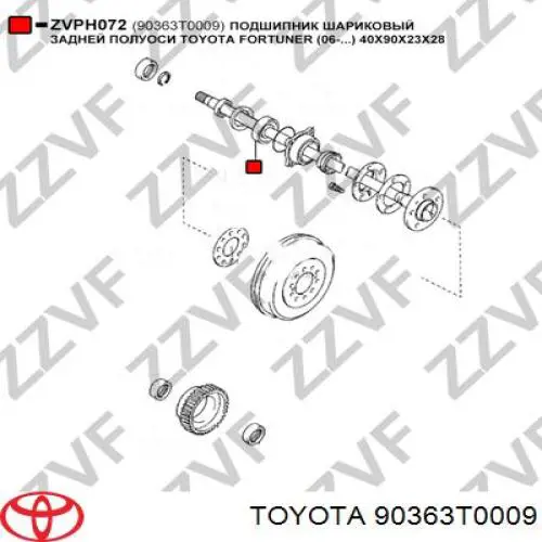 Do koszyka 90363T0009 Toyota Lożysko piasty tylnej