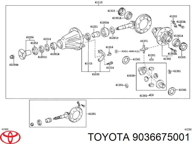 9036675001 Toyota Łożysko dyferencjału mostu tylnego