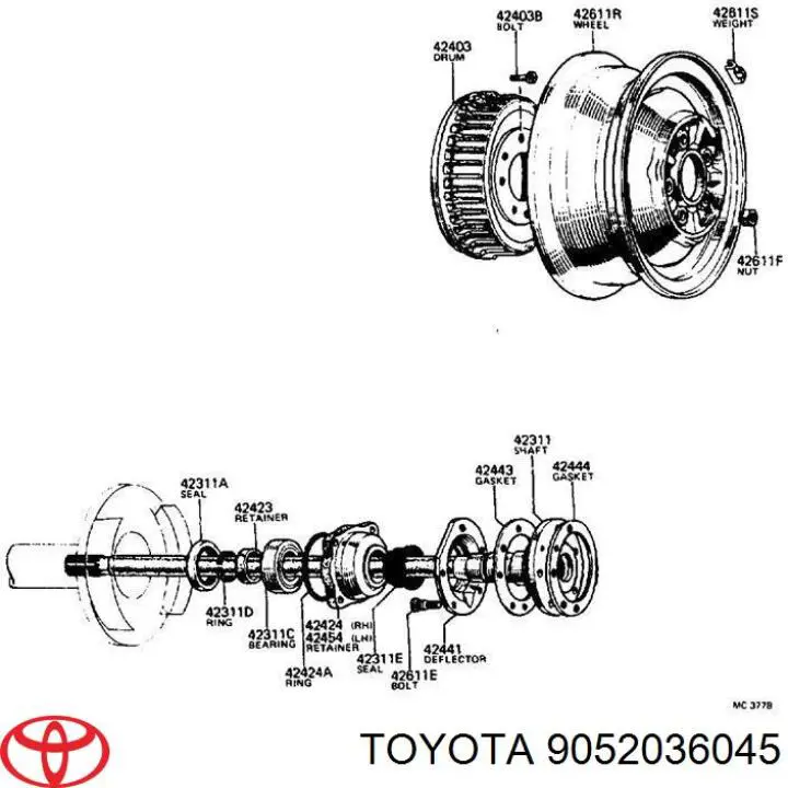 Pierścień zabezpieczający łożysko tylnej półosi Toyota 9052036045 cena, od 4,71 USD