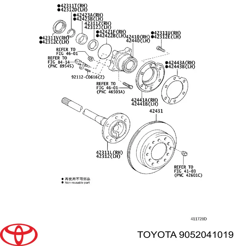 9052041019 Toyota pierścień zabezpieczający łożysko tylnej półosi