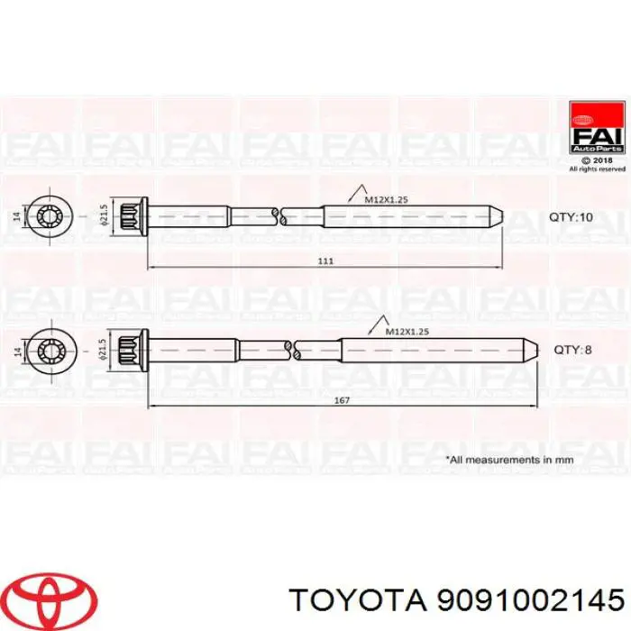 9091002145 Toyota Śruba głowicy cylindrów