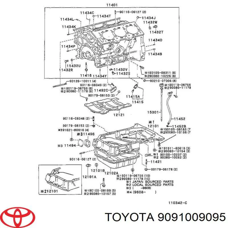 9091009095 Toyota Korek spustowy bloku cylindrów