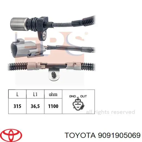 9091905069 Toyota Czujnik położenia wału korbowego