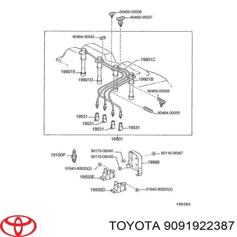 Do koszyka 9091922387 Toyota Zestaw przewodów wysokiego napięcia
