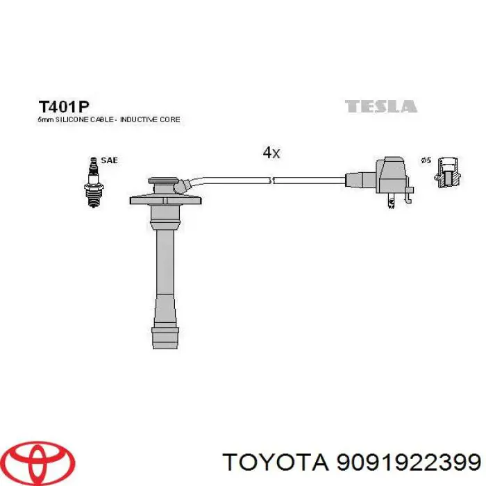 Zestaw przewodów wysokiego napięcia Toyota 9091922399 cena, od 495,62 USD