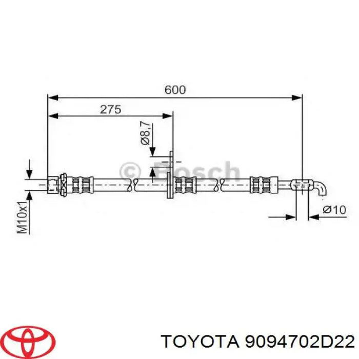 Przewód hamulcowy tylny prawy Toyota 9094702D22 cena, od 17,78 USD