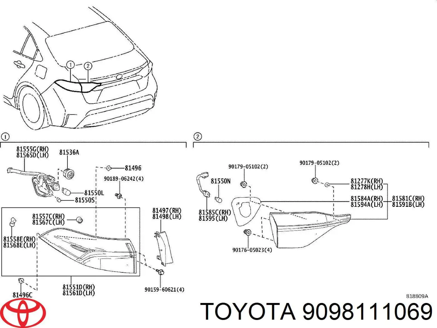 9098111069 Toyota żarówka oświetlenia wnętrza/kabiny