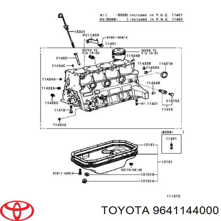 9641144000 Toyota Zaślepka głowicy cylindrów/bloku cylindrów