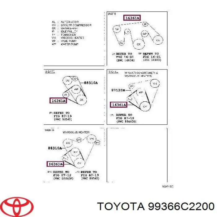Pas napędowy mechanizmów Toyota 99366C2200 cena, od 25,58 USD
