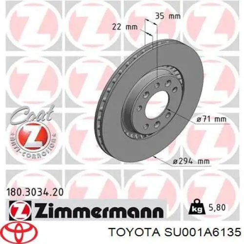 SU001A6135 Toyota Tarcza hamulcowa tylna