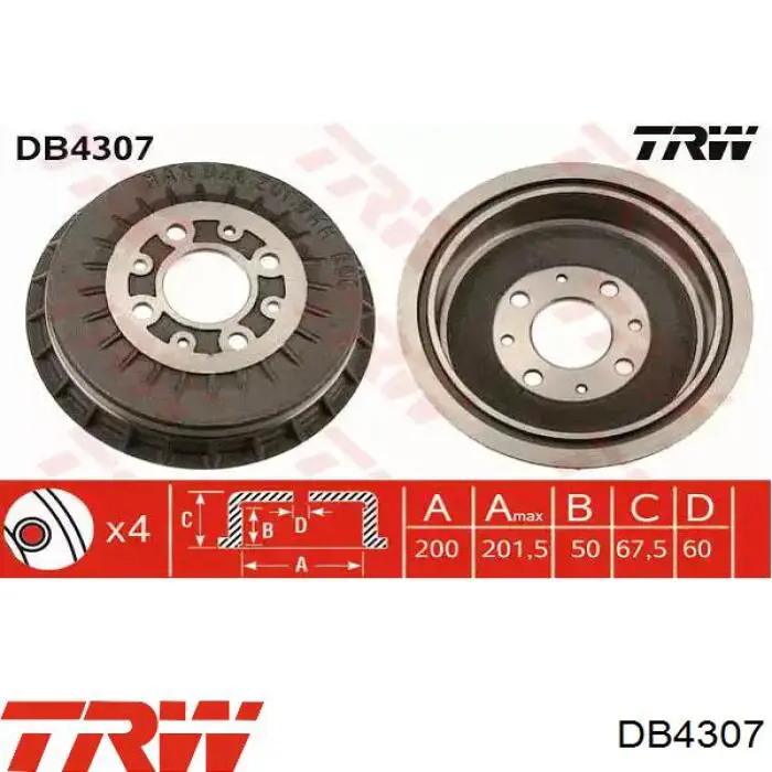 Bęben hamulcowy tylny TRW DB4307 cena, od 45,17 USD