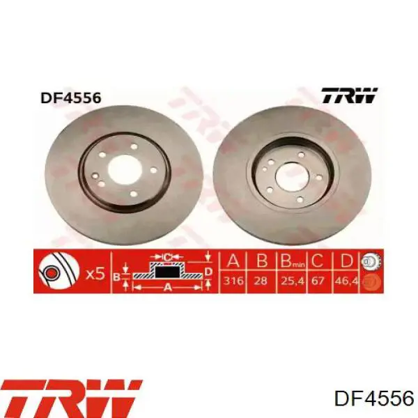 Tarcza hamulcowa przednia TRW DF4556 cena, od 78,69 USD