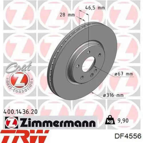 Do koszyka DF4556 TRW Tarcza hamulcowa przednia