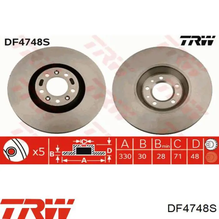 Tarcza hamulcowa przednia TRW DF4748S cena, od 76,69 USD