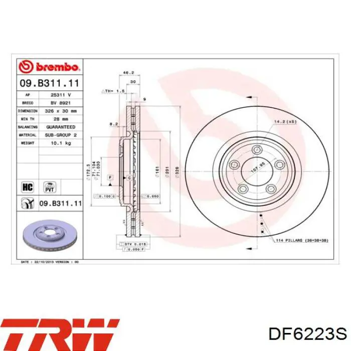 Do koszyka DF6223S TRW Tarcza hamulcowa przednia