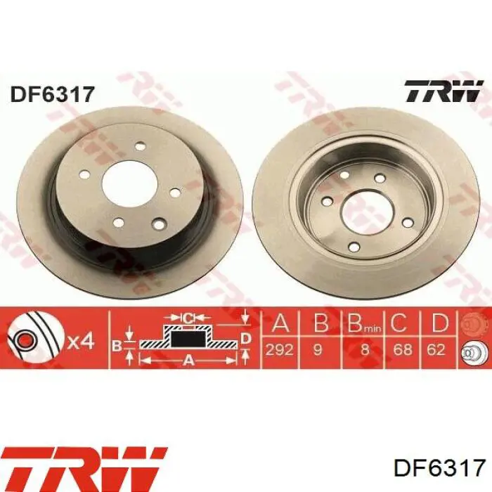 Tarcza hamulcowa tylna TRW DF6317 cena, od 43,42 USD
