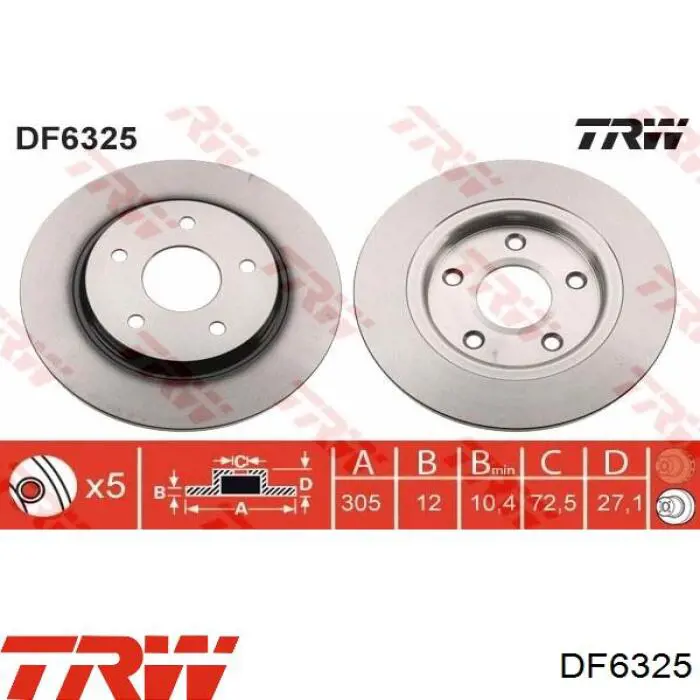 Tarcza hamulcowa tylna TRW DF6325 cena, od 47,60 USD