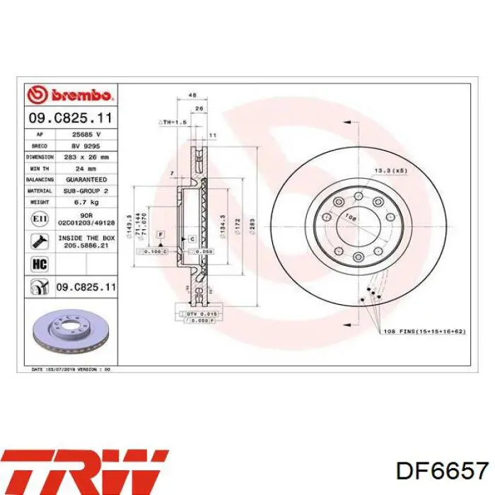 DF6657 TRW Tarcza hamulcowa przednia