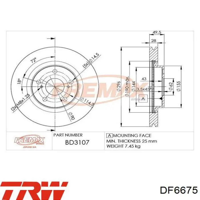 Do koszyka DF6675 TRW Tarcza hamulcowa przednia