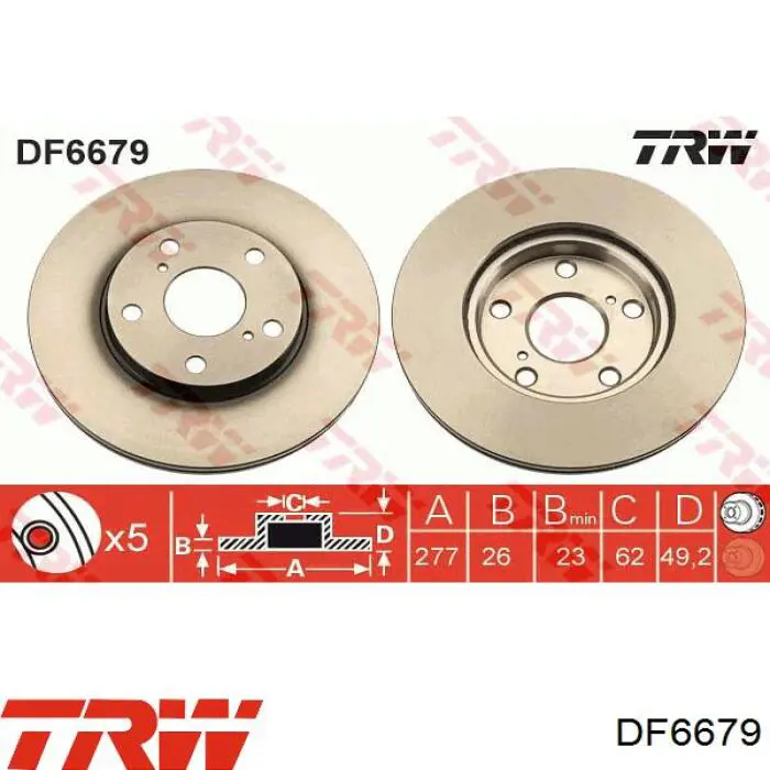 Tarcza hamulcowa przednia TRW DF6679 cena, od 52,56 USD