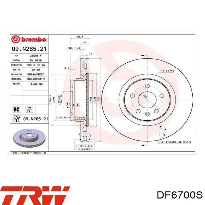 DF6700S TRW tarcza hamulcowa przednia