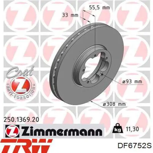 Tarcza hamulcowa przednia TRW DF6752S cena, od 80,71 USD