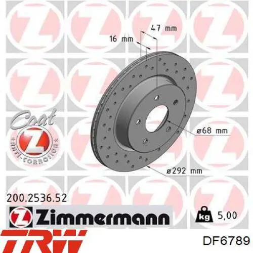 Do koszyka DF6789 TRW Tarcza hamulcowa tylna