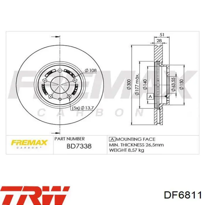 Do koszyka DF6811 TRW Tarcza hamulcowa przednia