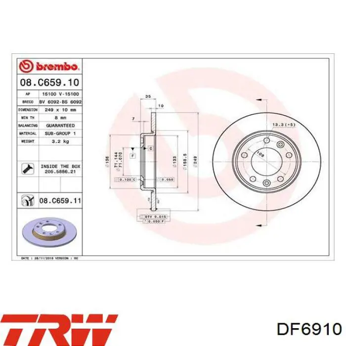 Tarcza hamulcowa tylna TRW DF6910 cena, od 35,74 USD