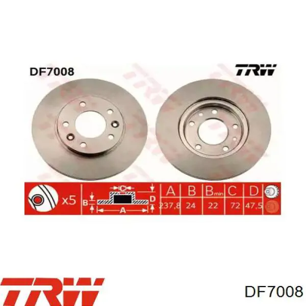 Tarcza hamulcowa przednia TRW DF7008 cena, od 41,93 USD
