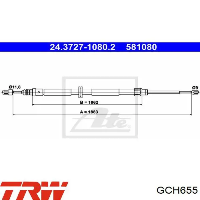 GCH655 TRW linka hamulca ręcznego tylna prawa/lewa