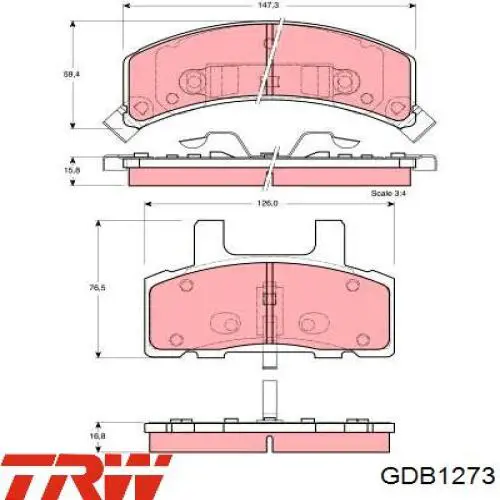 Klocki hamulcowe przednie tarczowe TRW GDB1273 cena, od 31,08 USD
