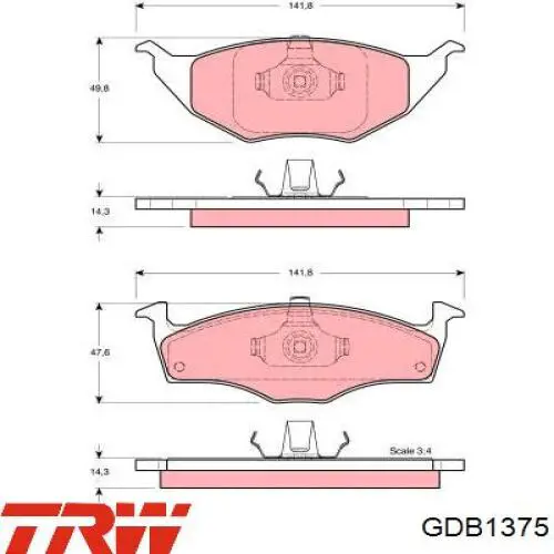 Klocki hamulcowe przednie tarczowe TRW GDB1375 cena, od 32,85 USD