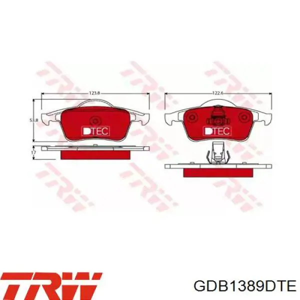 Do koszyka GDB1389DTE TRW Okładziny (klocki) do hamulców tarczowych tylne