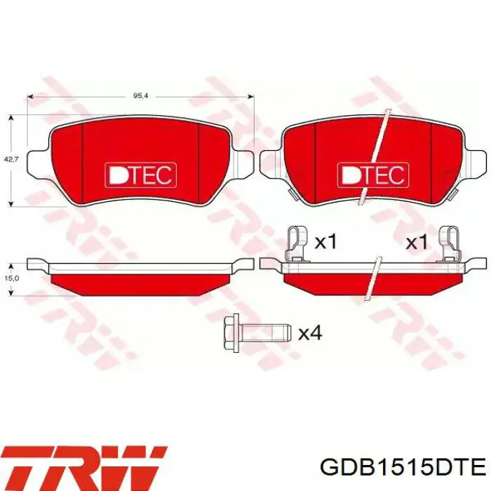 Okładziny (klocki) do hamulców tarczowych tylne TRW GDB1515DTE cena, od 19,21 USD