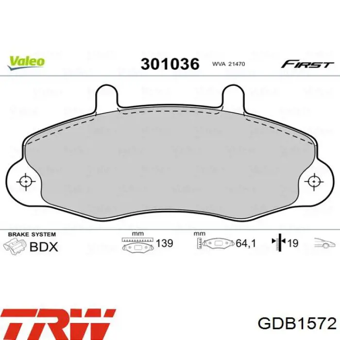 Klocki hamulcowe przednie tarczowe TRW GDB1572 cena, od 23,90 USD