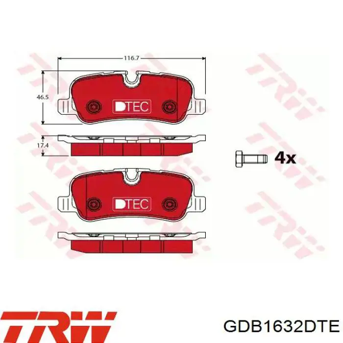 GDB1632DTE TRW Okładziny (klocki) do hamulców tarczowych tylne