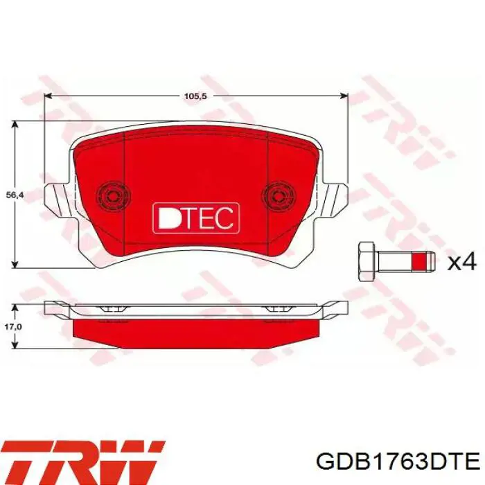 Okładziny (klocki) do hamulców tarczowych tylne TRW GDB1763DTE cena, od 21,21 USD
