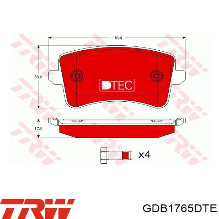 Okładziny (klocki) do hamulców tarczowych tylne TRW GDB1765DTE cena, od 25,83 USD