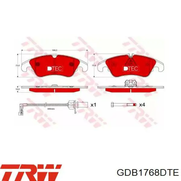 Do koszyka GDB1768DTE TRW Klocki hamulcowe przednie tarczowe