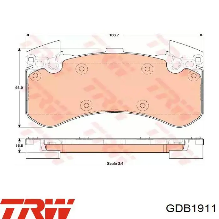 Klocki hamulcowe przednie tarczowe TRW GDB1911 cena, od 62,77 USD