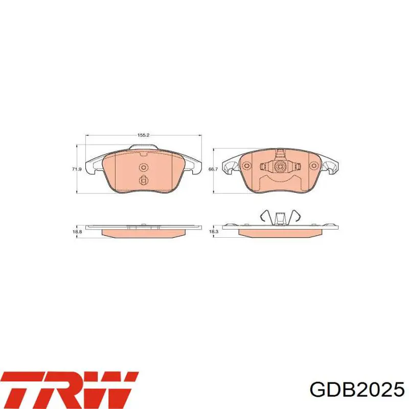 Do koszyka GDB2025 TRW Klocki hamulcowe przednie tarczowe