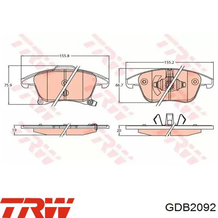 GDB2092 TRW Klocki hamulcowe przednie tarczowe