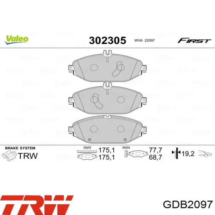 Klocki hamulcowe przednie tarczowe TRW GDB2097 cena, od 51,88 USD