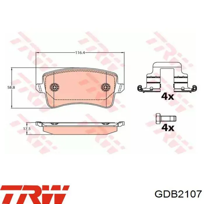 GDB2107 TRW okładziny (klocki do hamulców tarczowych tylne)