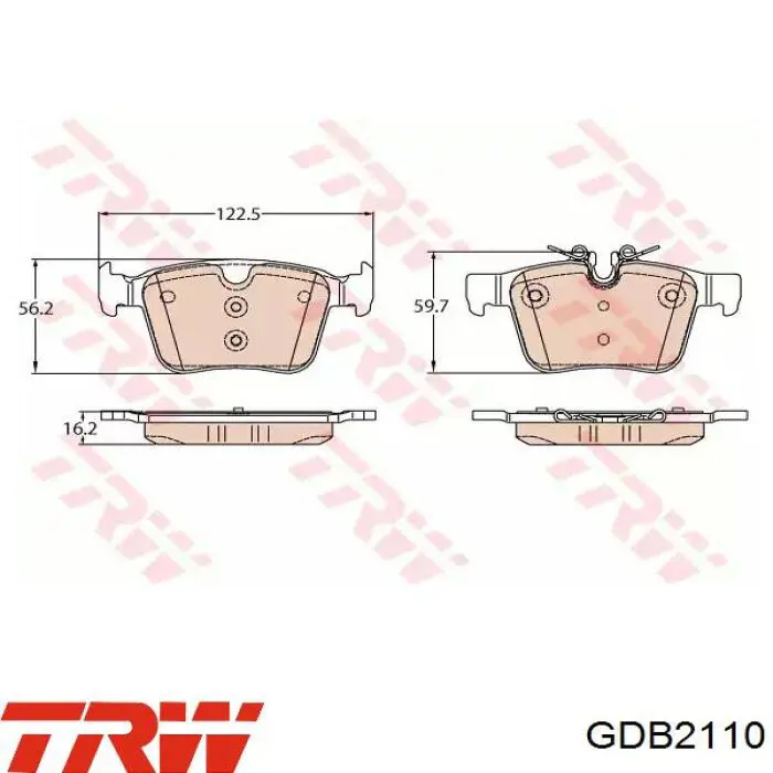 GDB2110 TRW Okładziny (klocki) do hamulców tarczowych tylne