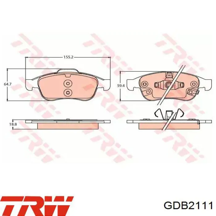 GDB2111 TRW Klocki hamulcowe przednie tarczowe