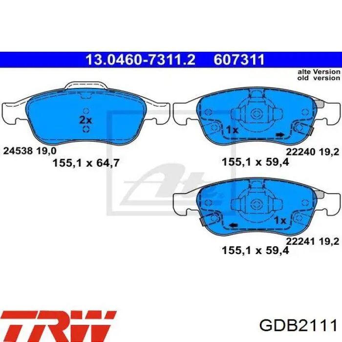 Klocki hamulcowe przednie tarczowe TRW GDB2111 cena, od 36,70 USD